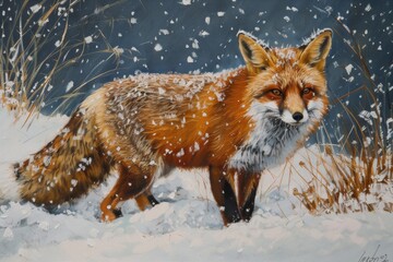 Obraz premium Red Fox in snow
