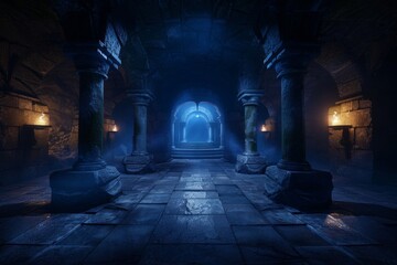 Ancient chambers leading to a secret sanctuary are shrouded in dim lighting, enhancing the sense of mystery and intrigue.