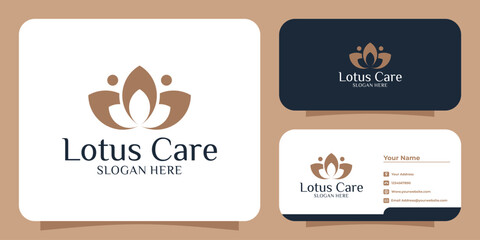 Lotus flower logo with flat abstract design and business card