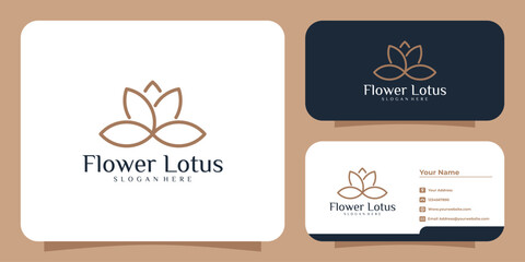 Lotus flower logo with flat abstract design and business card