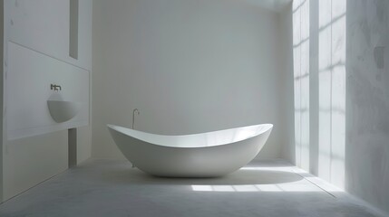 Simple and elegant minimalist bathroom with a freestanding tub 