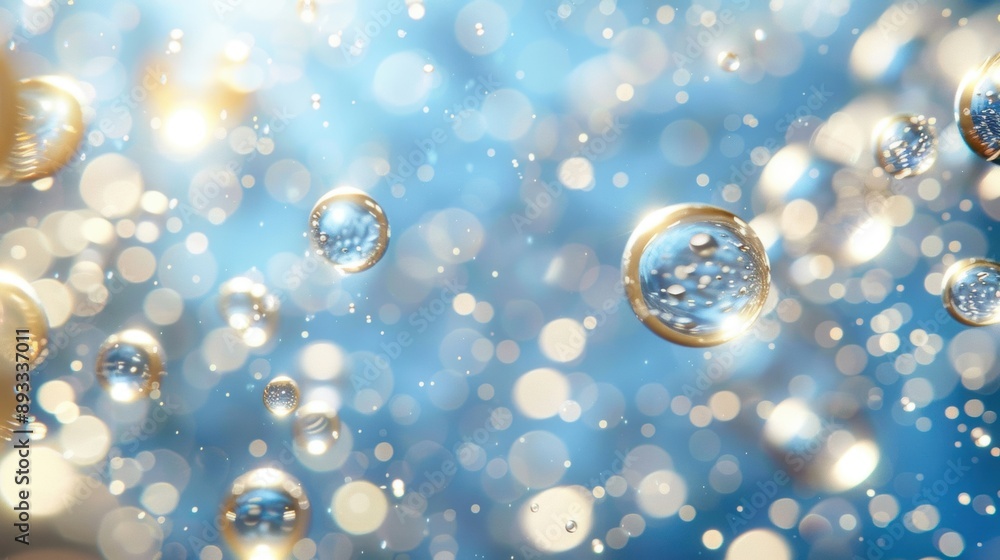 Aufkleber close-up of bubbles floating in bright light, creating a dreamy and ethereal atmosphere with sparkli