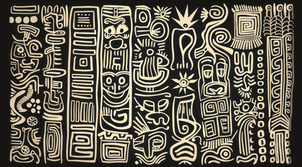 A line drawing presents several patterns in black and white, with futuristic psychedelia, joyful chaos