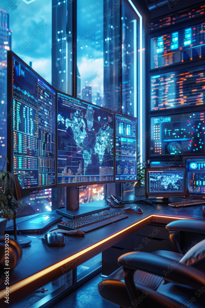 Aufkleber ai cyber security, cybersecurity expert analyzes automated threat intelligence in sleek high-tech of