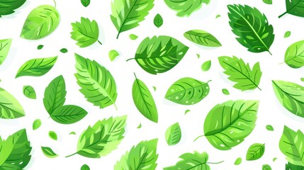 Illustrated green leaves pattern on white background