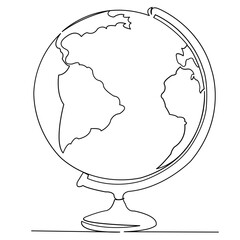 continuous single drawn one line globe hand-drawn picture silhouette. Line art. doodle
