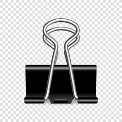 Vector metal paper clip isolated on transparent background. Realistic paper holder.