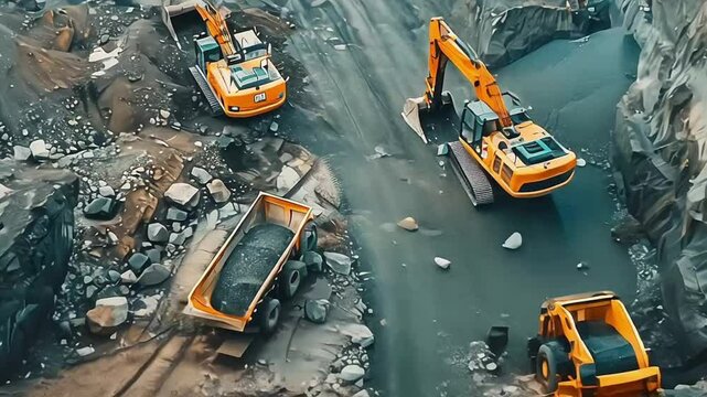 A modern mining operation with heavy machinery and mining trucks