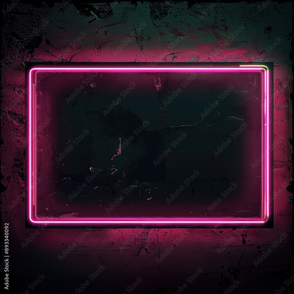 Poster a neon frame on a textured wall with a dark background. the glowing frame adds a vibrant and futuris