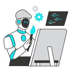 Artificial Intelligence character illustration with line style, perfect for user interface project