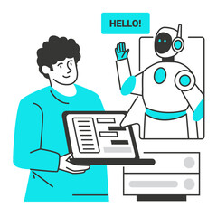 Artificial Intelligence character illustration with line style, perfect for user interface project