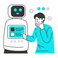 Artificial Intelligence character illustration with line style, perfect for user interface project