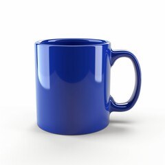Plain blue coffee mug with handle, isolated on a white background, ready for customization or branding.