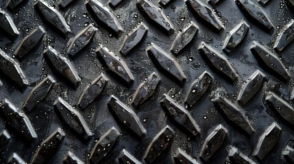 Detailed macro shot of sleek textured charcoal metal diamond pattern.