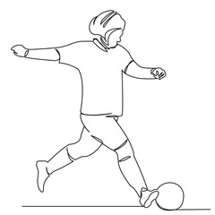 continuous single drawn one line muslim woman playing football hand-drawn picture silhouette. Line art. doodle