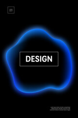 Organic blue shape glowing on a black background with frame and negative space for futuristic and modern design