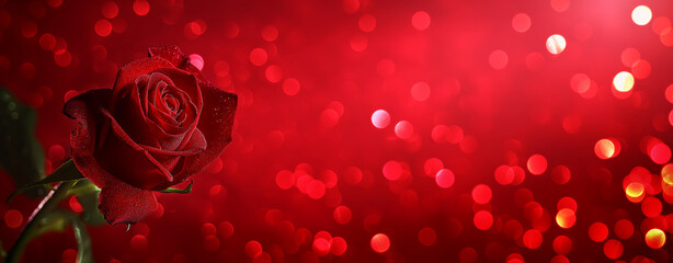 San Valentin Background with Glowing Red Rose and Bokeh
