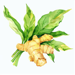 Ginger Leaf Watercolor Clipart on white background