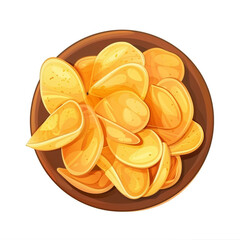 Top view of Potato Chips dish in a cartoon style on white background