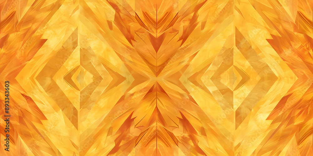 Poster vibrant abstract geometric pattern with warm orange and yellow hues, creating a dynamic and energeti