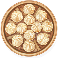 Top view of Tangbao in a cartoon style on white background