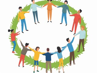 Obraz premium Embracing Unity: Asian Men and Women Join Hands in Garden Circle