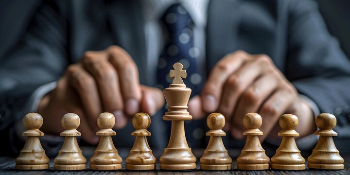 Business leader hosting interactive workshop on leadership skills  chess strategy concept with copy space