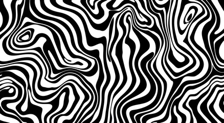 A seamless pattern of black and white wavy lines, creating an abstract background with organic shapes.