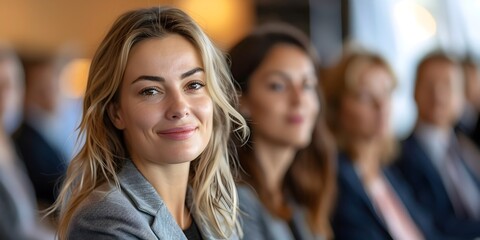 Fototapeta premium Confident and Insightful Female Business Leader Engaging in a Corporate Panel Discussion