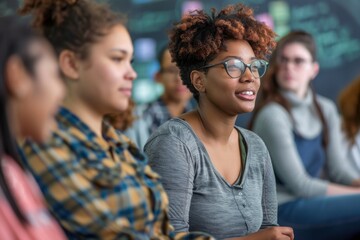Guidance Counselor Discussing College Options with High School Seniors in a Counseling Session