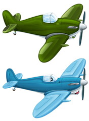 cartoon happy traditional plane with propeller flying on white background illustration for children