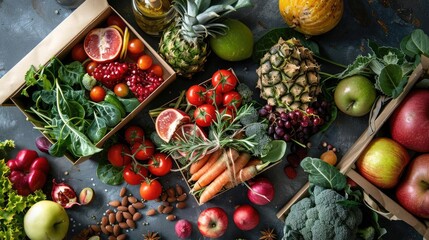 Festive scene with a gift box of gourmet healthy foods, culinary festival, celebration, nutrition