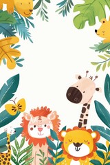 Fototapeta premium Adorable Safari Animals Cartoon Illustration for Children's Decor