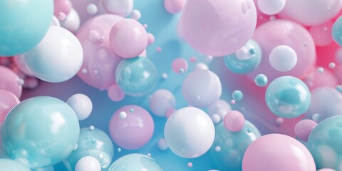 3d balls background, calming rhythms, pastel soft colors blue and pink 3d spheres background