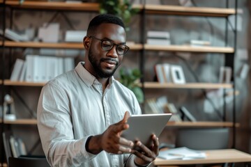 Modern Classroom Learning: Educator Using Tablet to Access Educational Resources for Students