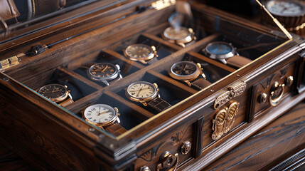 Finely crafted wooden watch box with high-end collection