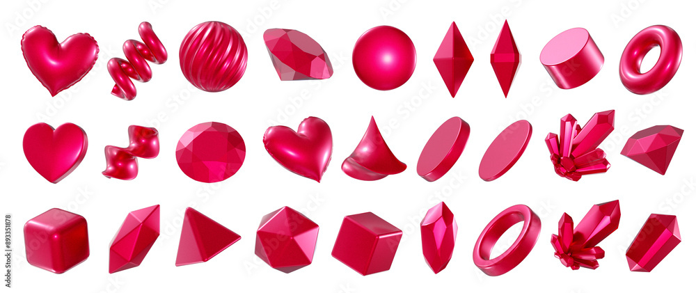 Poster red decoration set element for design pack isolated background 3d rendering