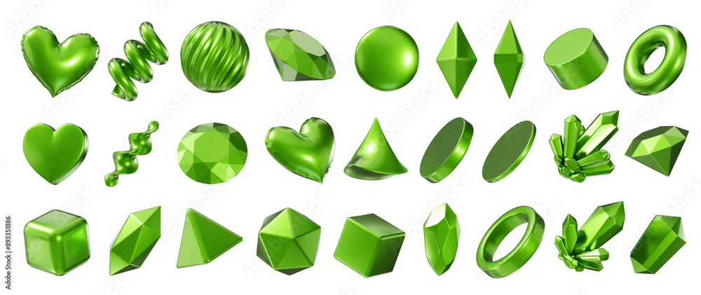 Poster green element set pack isolated background 3d rendering