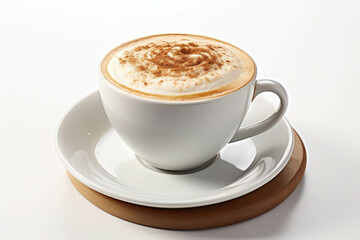 A Beautifully Crafted Latte with Intricate Swirl Patterns in a White Ceramic Cup on a Smooth Surface