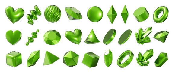 Green element set pack isolated background 3d rendering