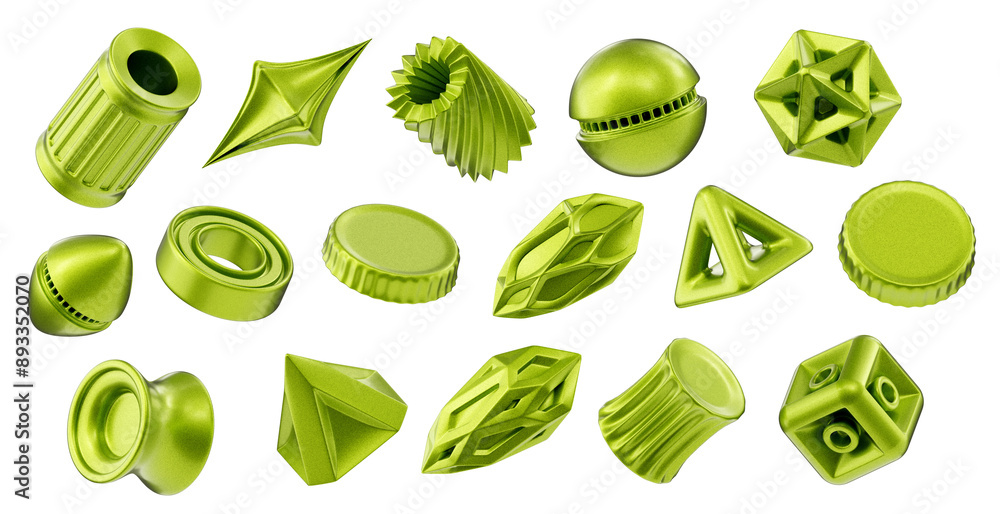 Poster green element set pack isolated background 3d rendering