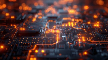 Obraz premium A close-up capture of an illuminated circuit board highlighting the details and complexity of electronic technology.