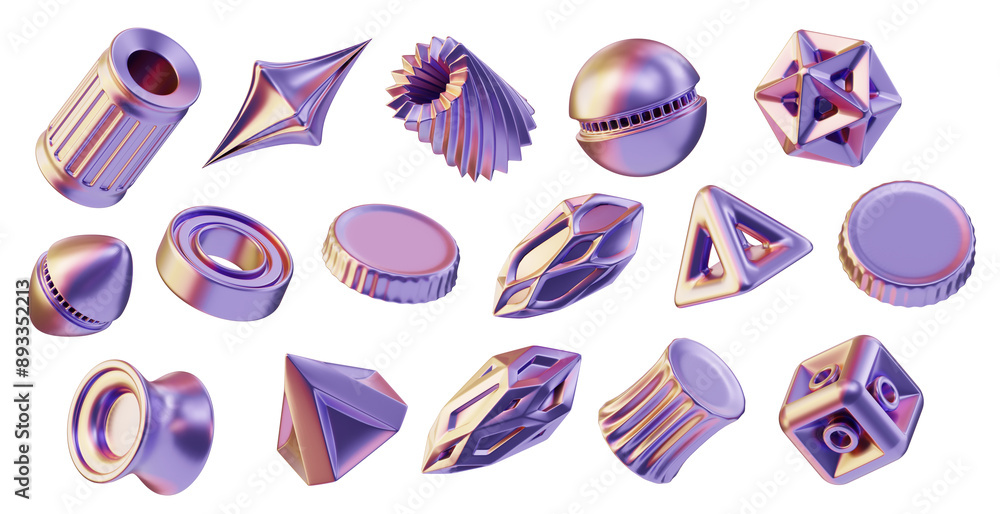 Poster holographic element set pack isolated background 3d rendering