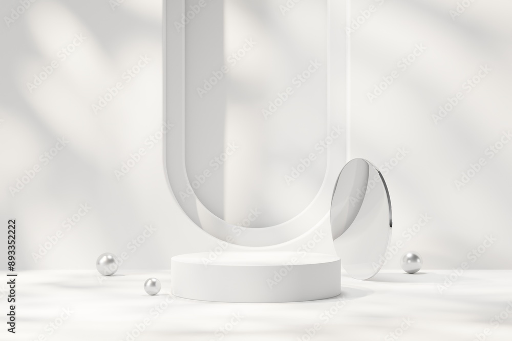 Poster minimal modern white podium platform for product display showcase 3d rendering