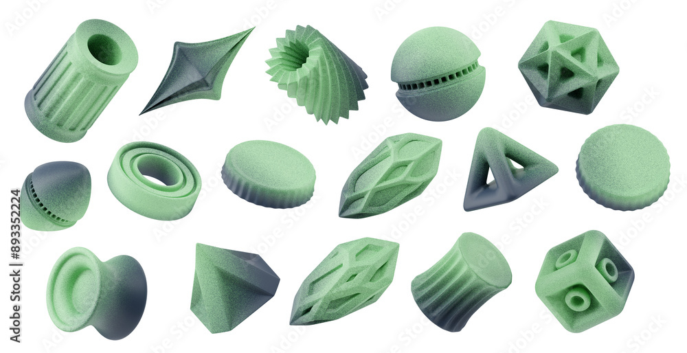 Poster green element set pack isolated background 3d rendering