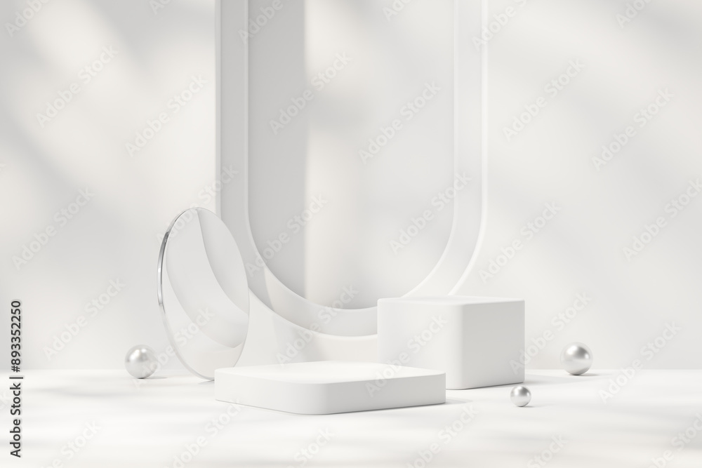 Poster minimal modern white podium platform for product display showcase 3d rendering