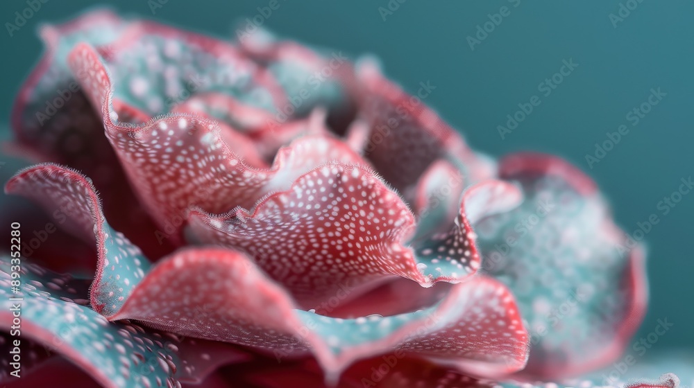 Poster close-up image of a red and green spotted succulent plant, capturing the unique patterns and texture
