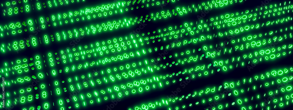 Poster Green binary code streaming on black, digital data flow concept, computer programming, cybersecurity encryption, information technology background