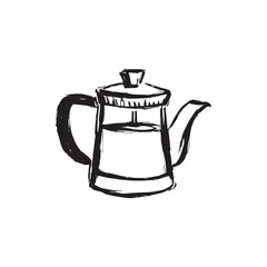 Hand drawn line art minimalist café illustration. Abstract rough coffee drawing. Cute bakery mascot icon. Elegant coffee culture drawing for café logos, branding and social media.