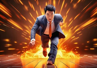 Obraz premium ビジネスの挑戦の概念で走るビジネスマンの3dイラスト